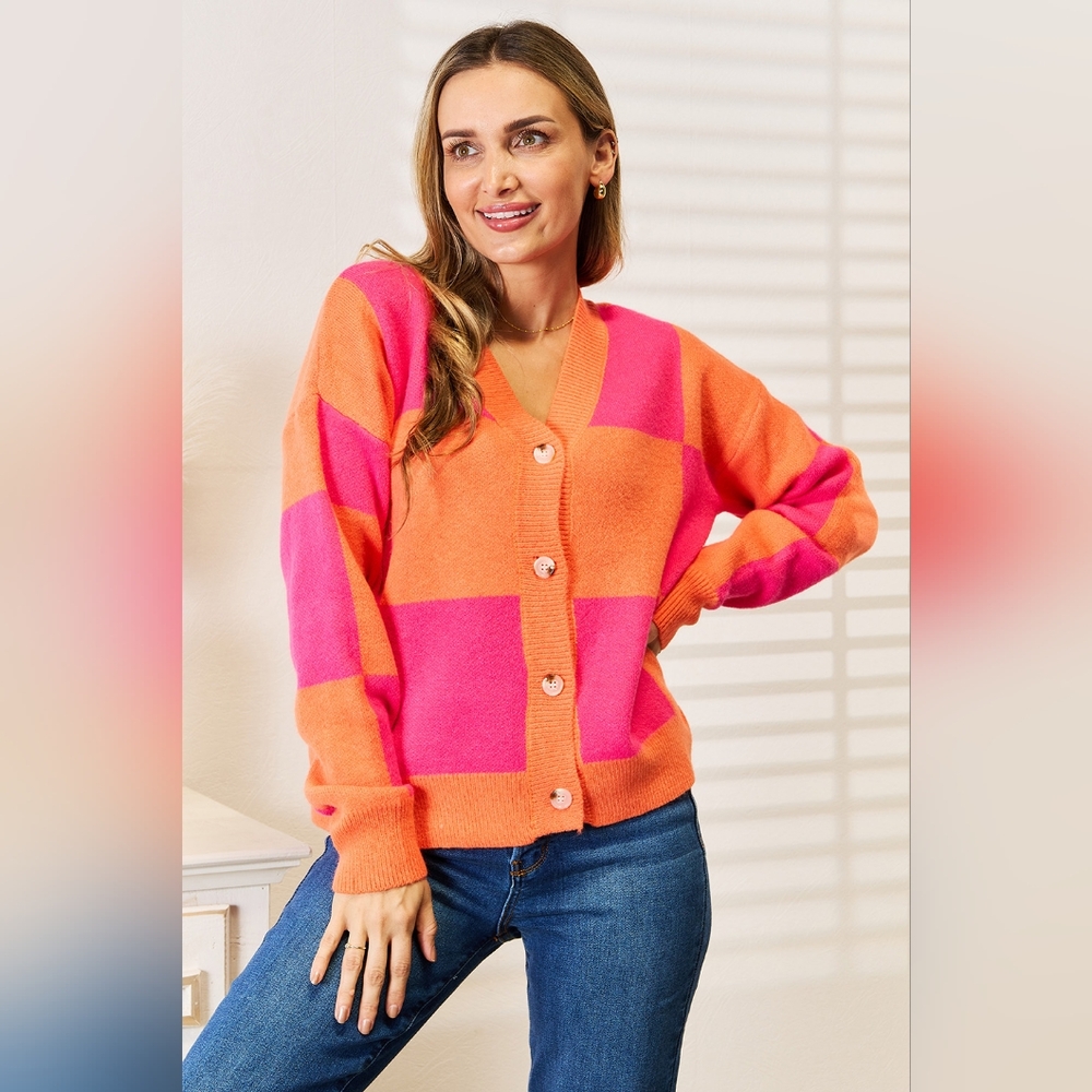 Vibrant Pink and Orange Women's Cardigan